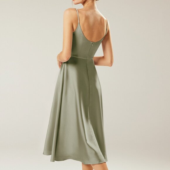 AW Marin Dress Size 8 in Fennel Seed Satin Charmeuse - Picture 3 of 3